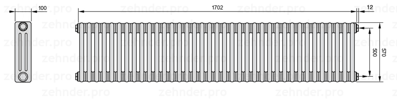 Схема (чертеж) Радиатор Zehnder Charleston 3057/37 №7610 Technoline TL